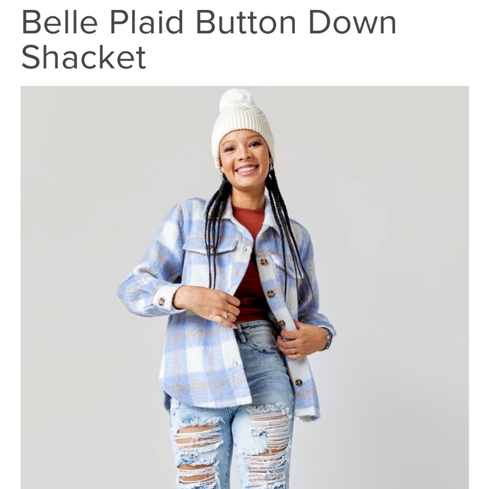 Francesca’s Belle Plaid Button Down Shacket